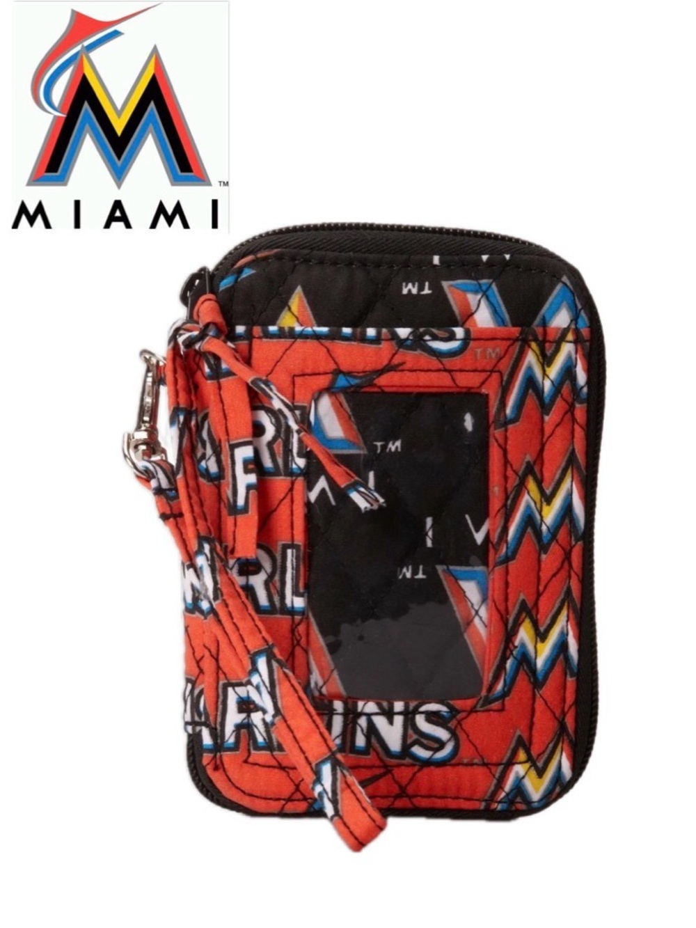 NWT [Foco] Miami Marlins MLB Quilted Zip Around Wallet Wristlet Purse Phone Case